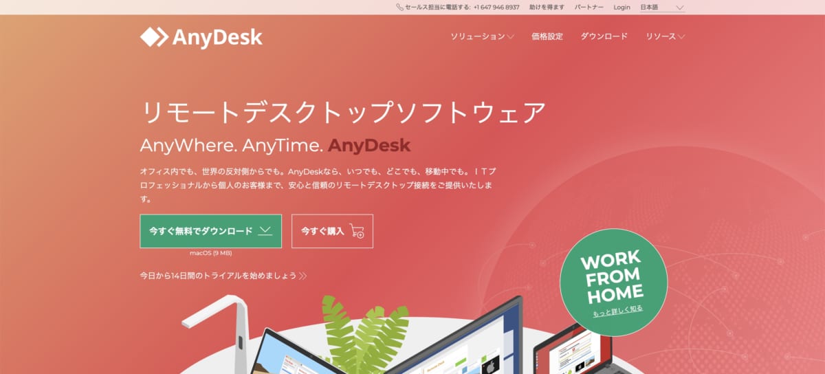 リモートアクセスサービス:AnyDeskのLP画像
